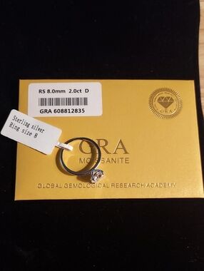GRA Certified Sterling Silver Silver Moissanite  Ring